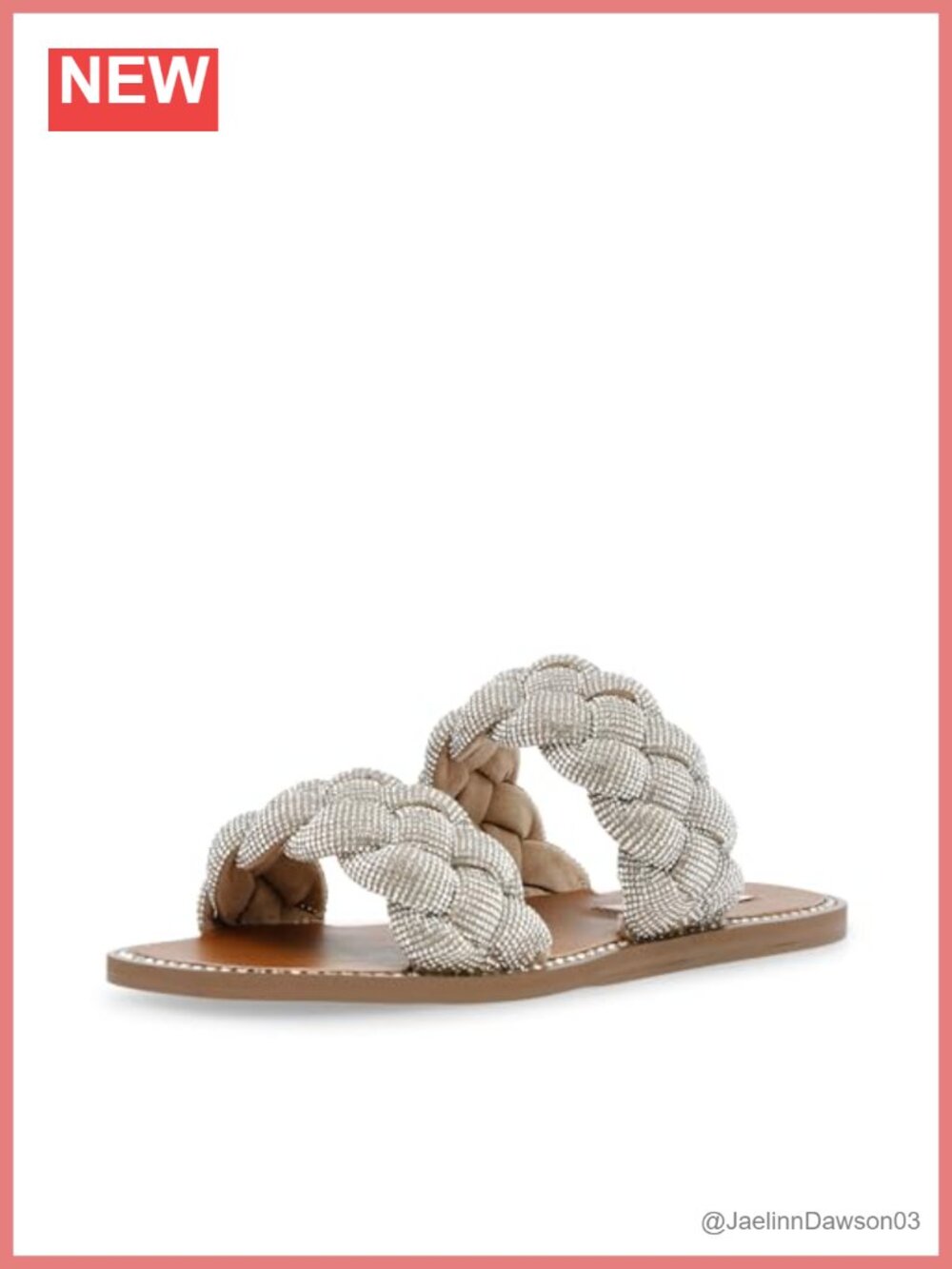 Women's Braided Strap Slide Sandals Rhinestone Embellished Square Toe Flat Slip